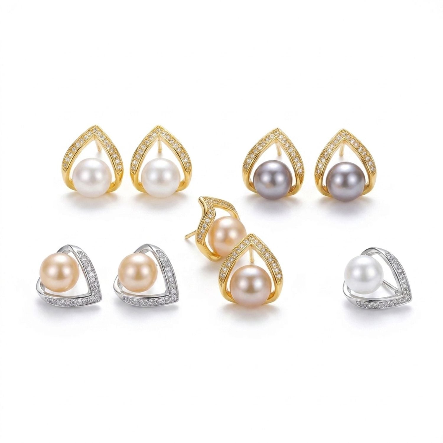 18K Gold Plated Freshwater Pearl Stud Earrings with S925 Silver Pins — all variants