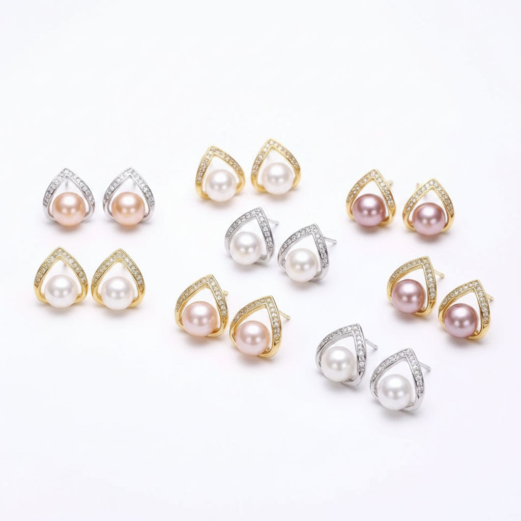 18K Gold Plated Freshwater Pearl Stud Earrings with S925 Silver Pins — all variants