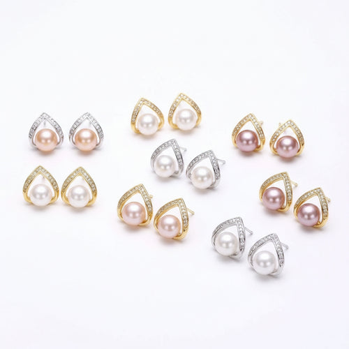 18K Gold Plated Freshwater Pearl Stud Earrings with S925 Silver Pins — all variants