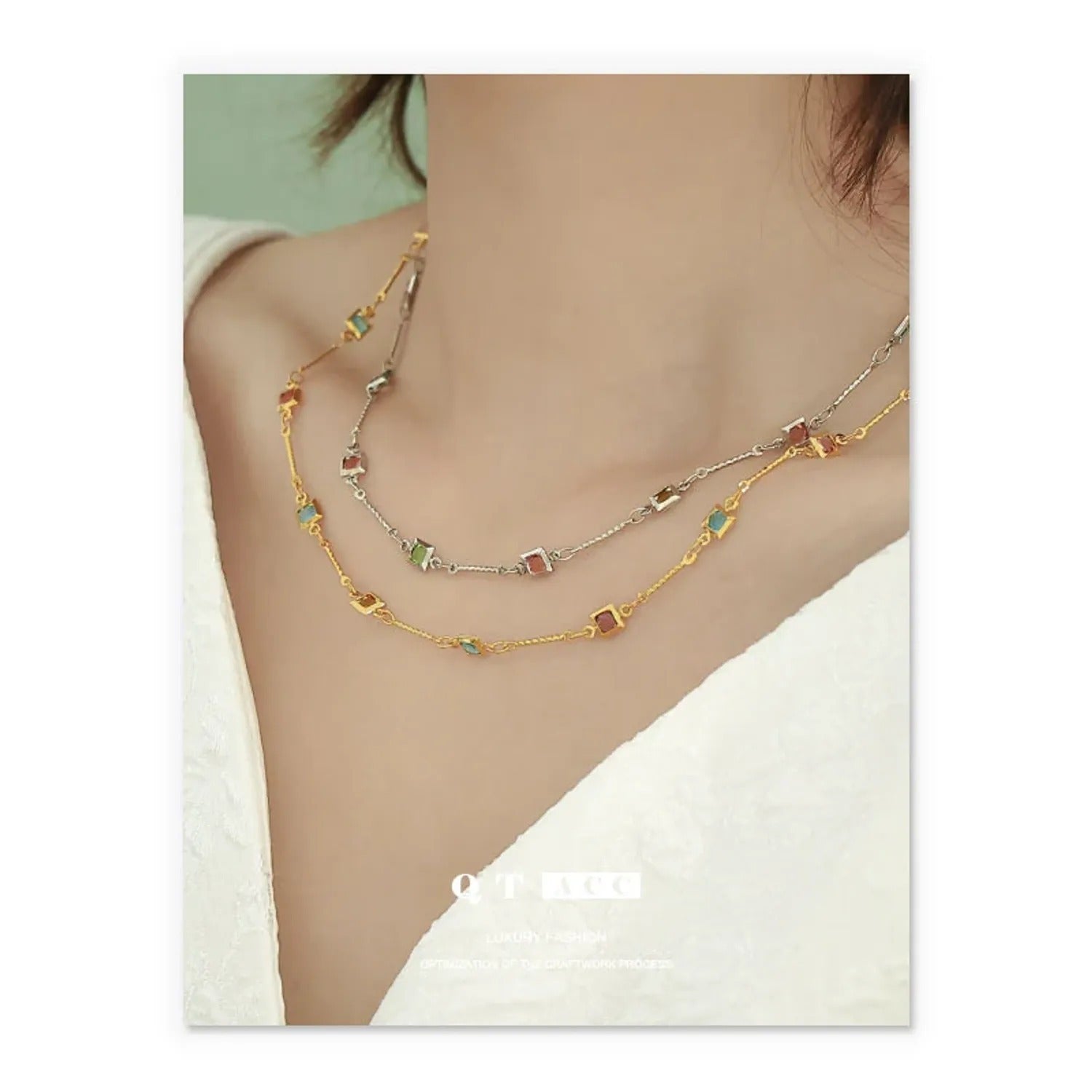 18K Gold-Plated Glass Bead Necklace & Bracelet Set