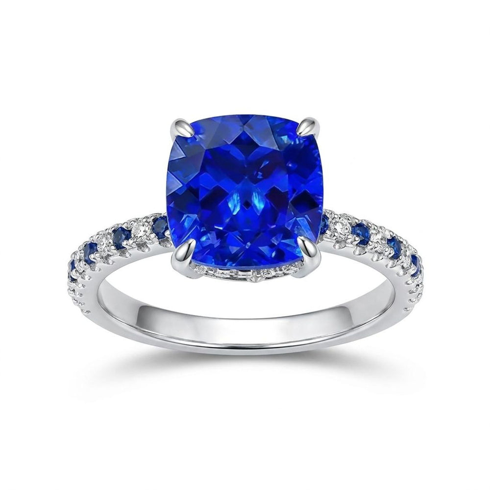 2 Carat Blue Spinel Cushion Cut Light-Changing Open Ring for Women
