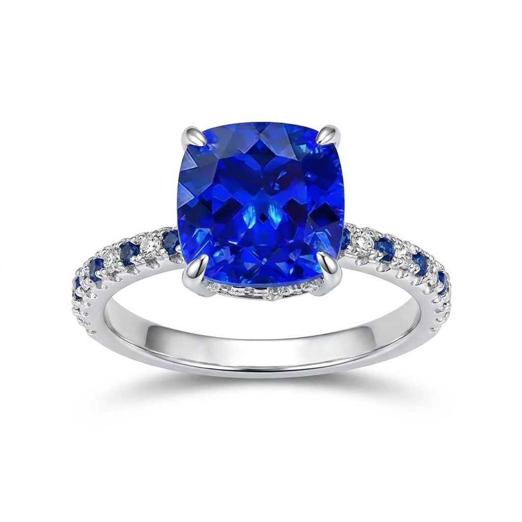 2 Carat Blue Spinel Cushion Cut Light-Changing Open Ring for Women