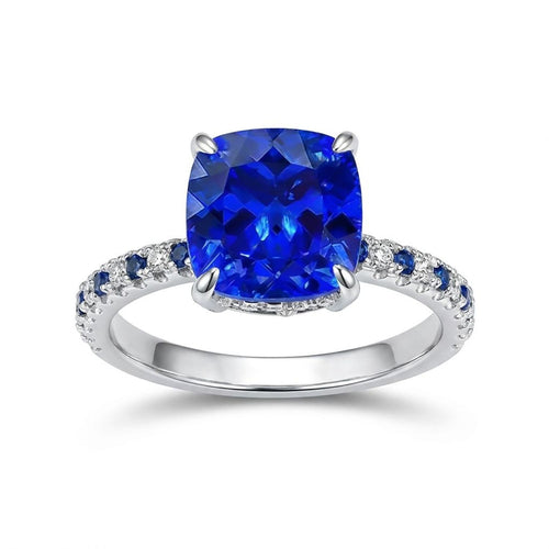 2 Carat Blue Spinel Cushion Cut Light-Changing Open Ring for Women