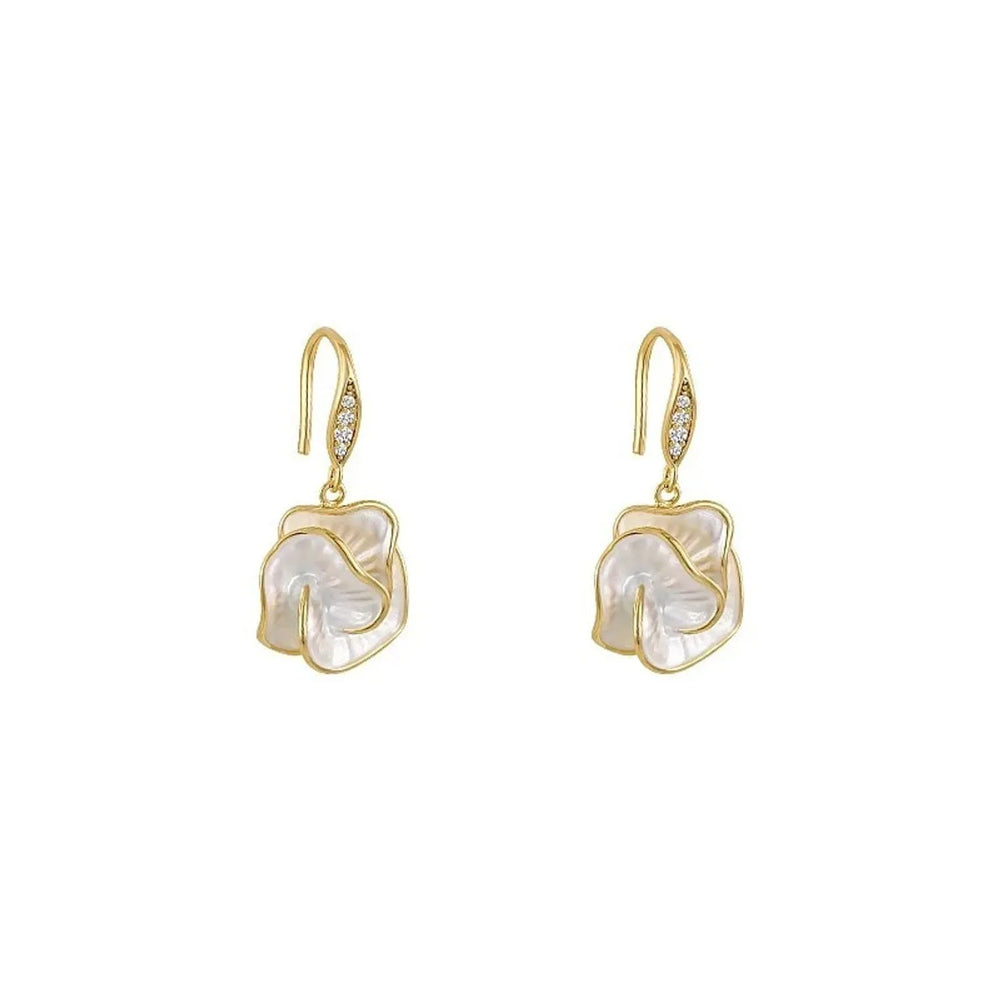 Camellia flower electroplated alloy stud earrings