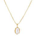 18K gold-plated sterling silver necklace with alternating bead chain and baroque pearl pendant on neutral background.
