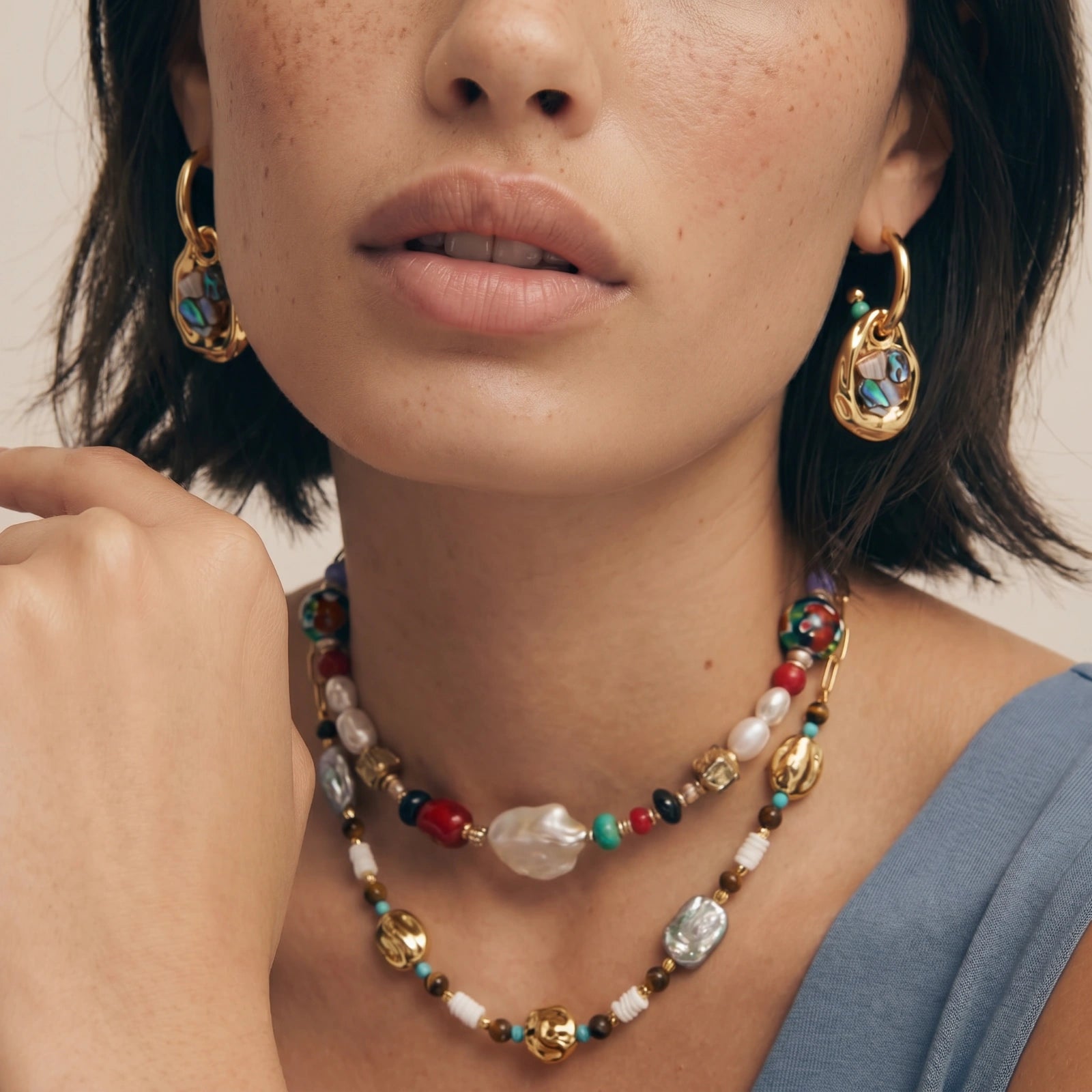 Shell Mosaic Convertible Hoops by Linda's Look