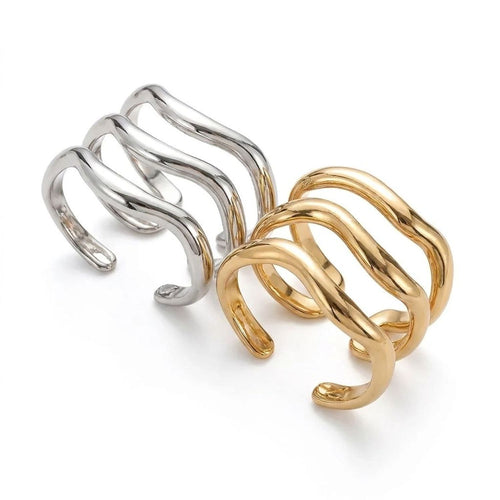 3-Piece Irregular Wave Metal Bangle Stack Set in Gold and Silver