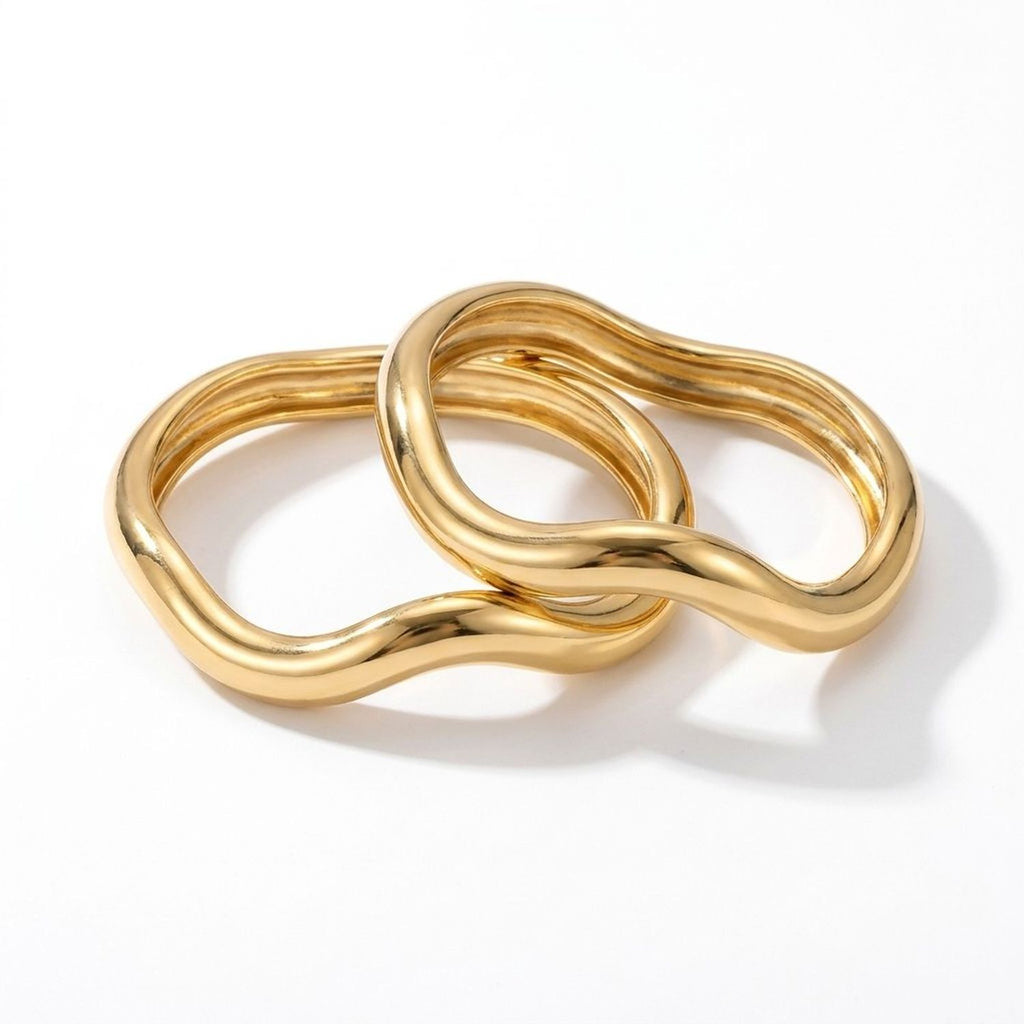 3-Piece Irregular Wave Metal Bangle Stack Set in Gold and Silver