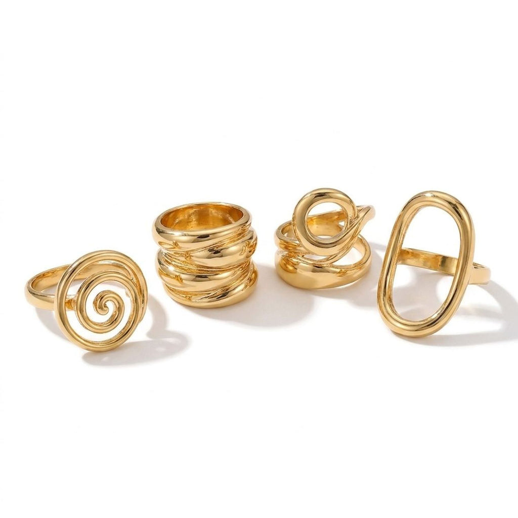 4-Piece Women's Gold Geometric Open Ring Set, Vintage Spiral & Twisted Band Stacking Rings