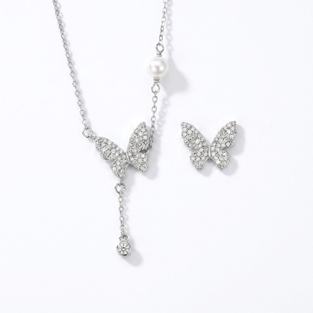 999 Fine Silver Butterfly Tassel Pendant Necklace for Women, Adjustable Chain