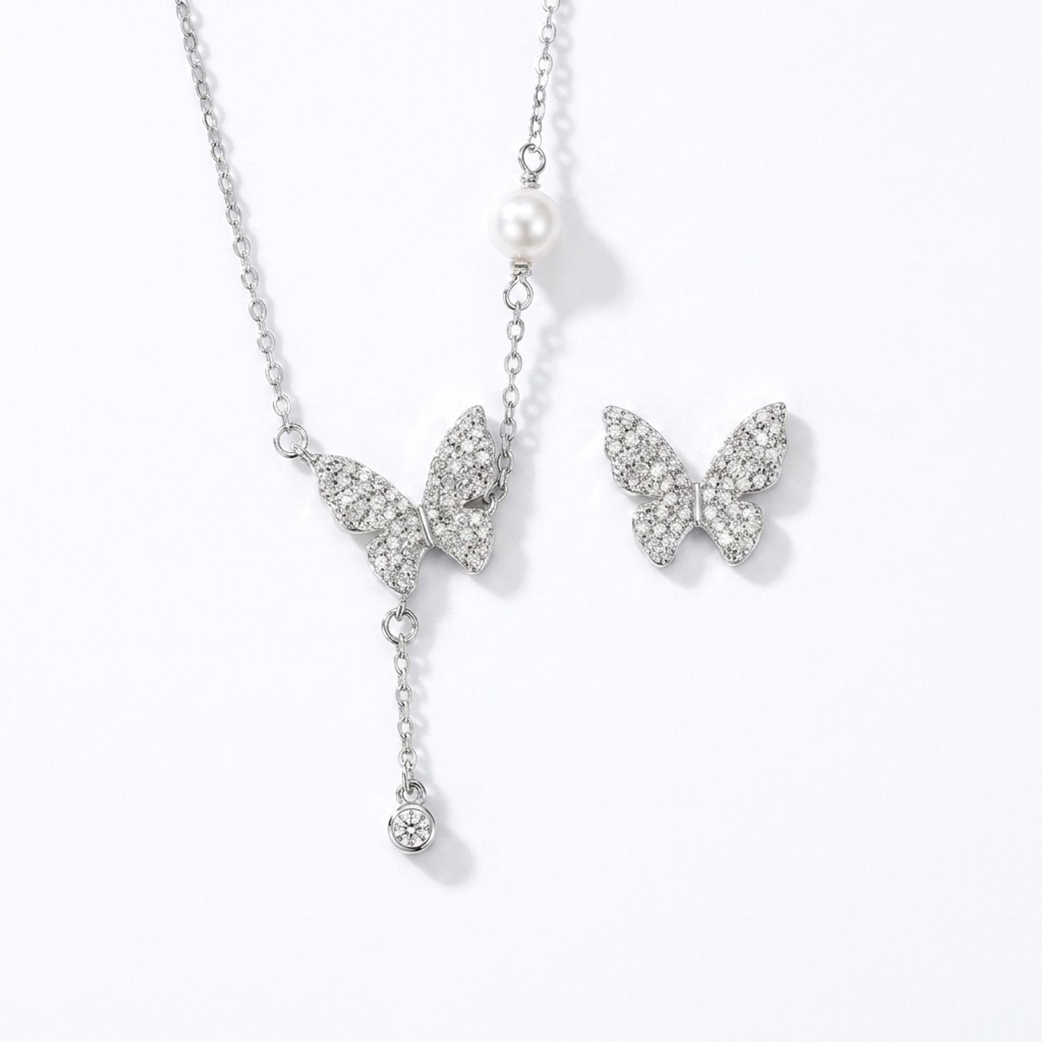 999 Fine Silver Butterfly Tassel Pendant Necklace for Women, Adjustable Chain