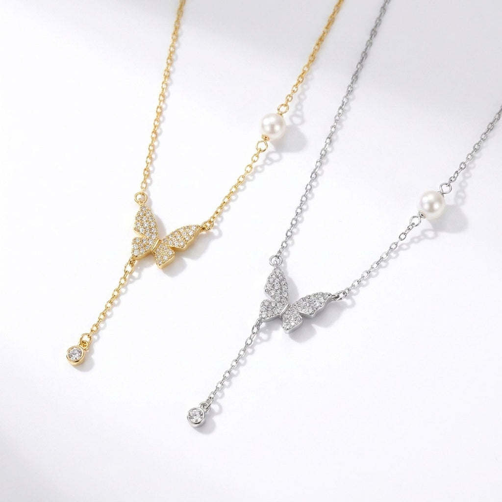 999 Fine Silver Butterfly Tassel Pendant Necklace for Women, Adjustable Chain