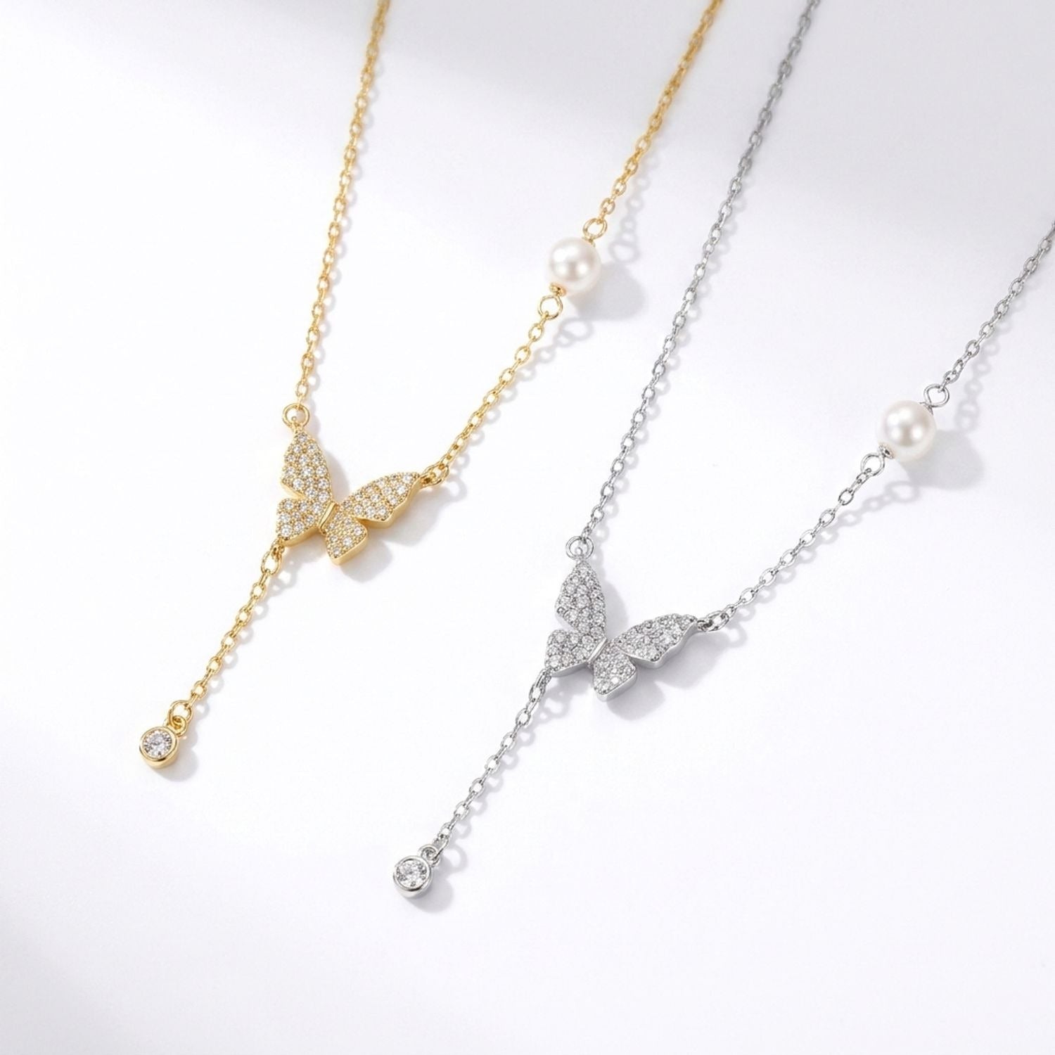 999 Fine Silver Butterfly Tassel Pendant Necklace for Women, Adjustable Chain