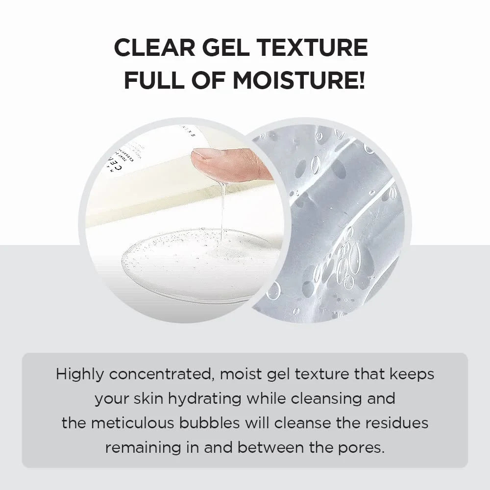 Clear gel texture with bubbles and text about its moisturizing properties.