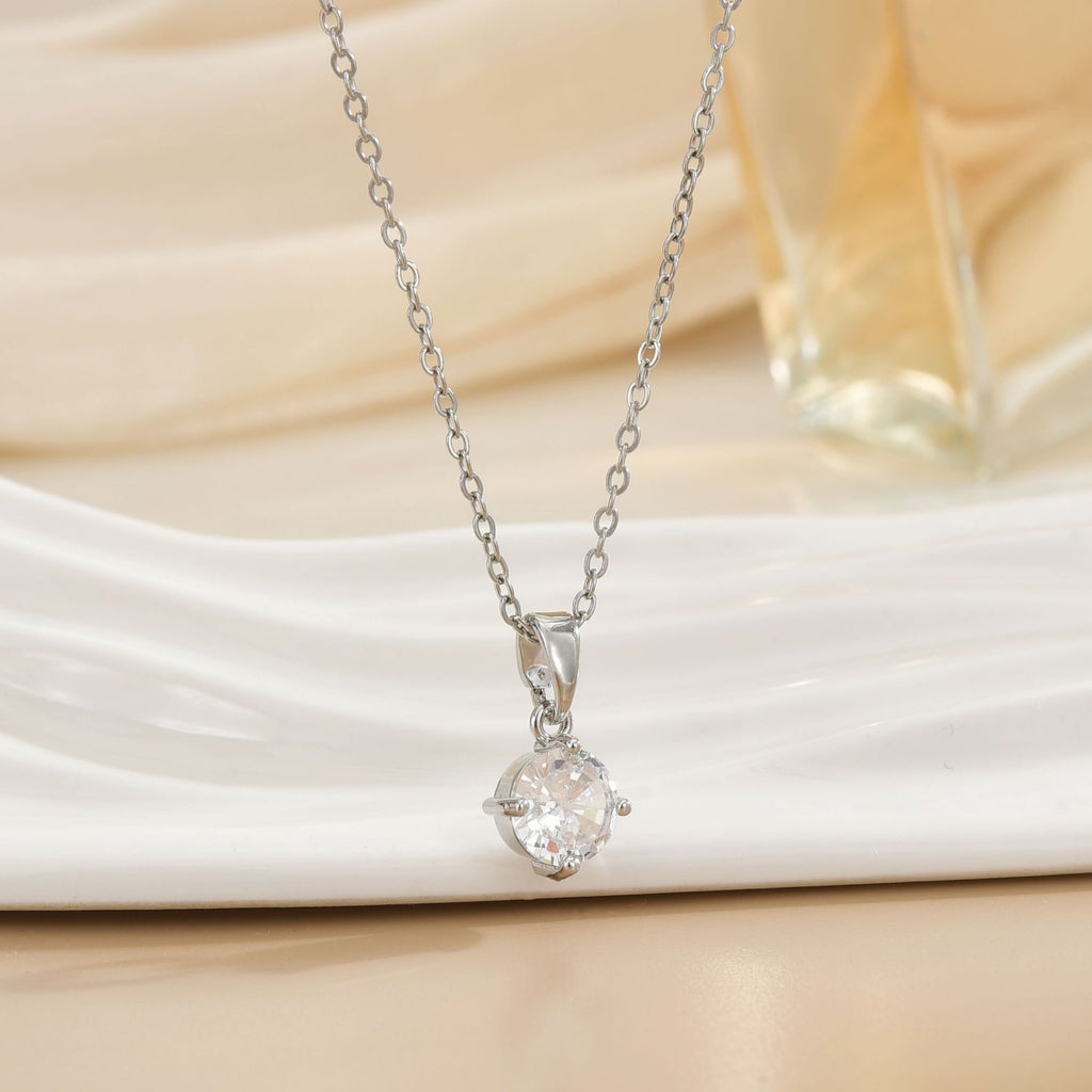 Linda's Look Six-Prong Solitaire Zircon Pendant Necklace, 18K Gold Plated