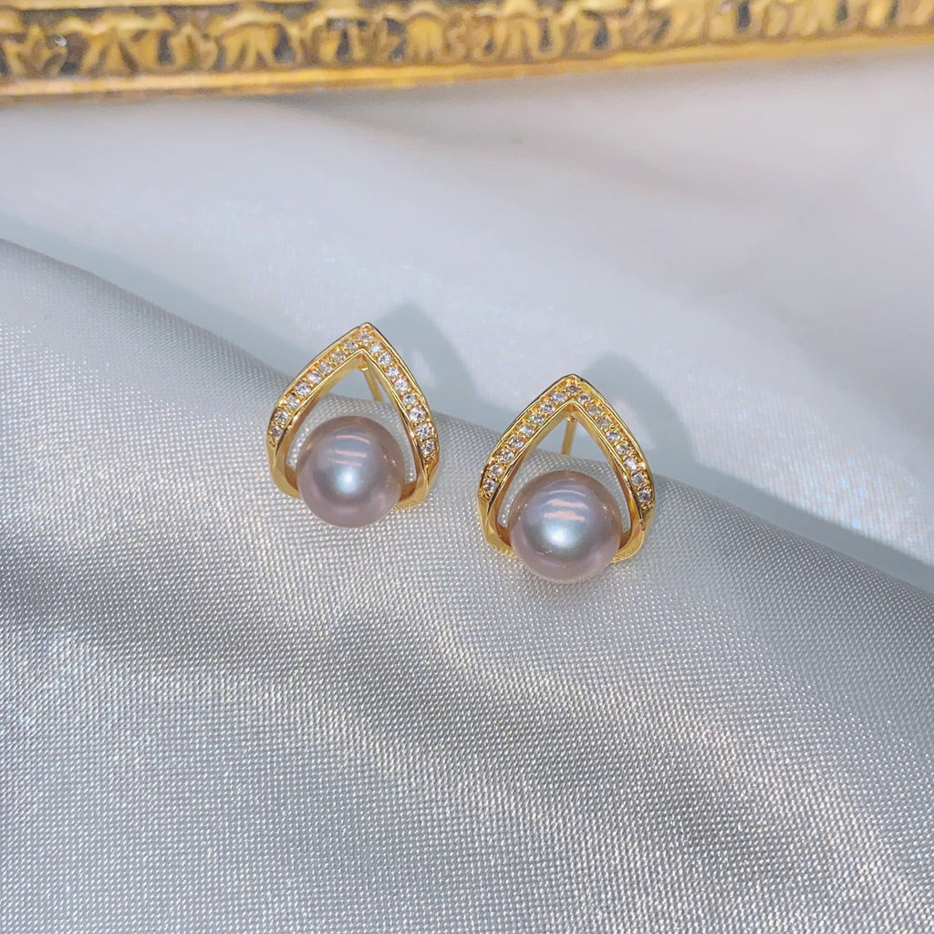 Shishang 18K Gold Freshwater Pearl Stud Earrings