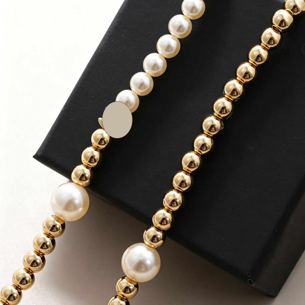 Gold Bead & Pearl Long Sweater Chain Necklace for Women | Gold Necklace Women's Jewelry (51-60cm)