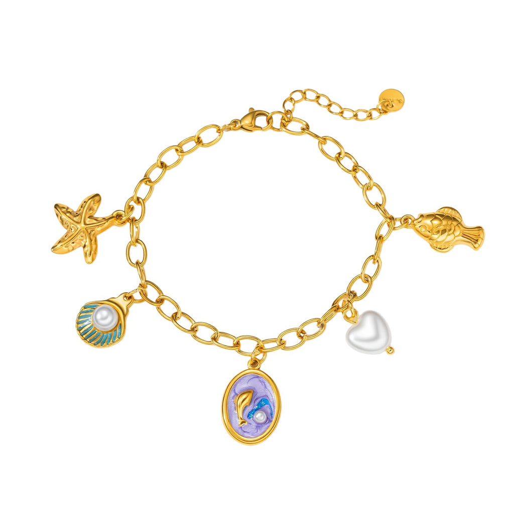 Linda's Look Ocean Dolphin Charm Bracelet - 18K Gold Plated Stainless Steel