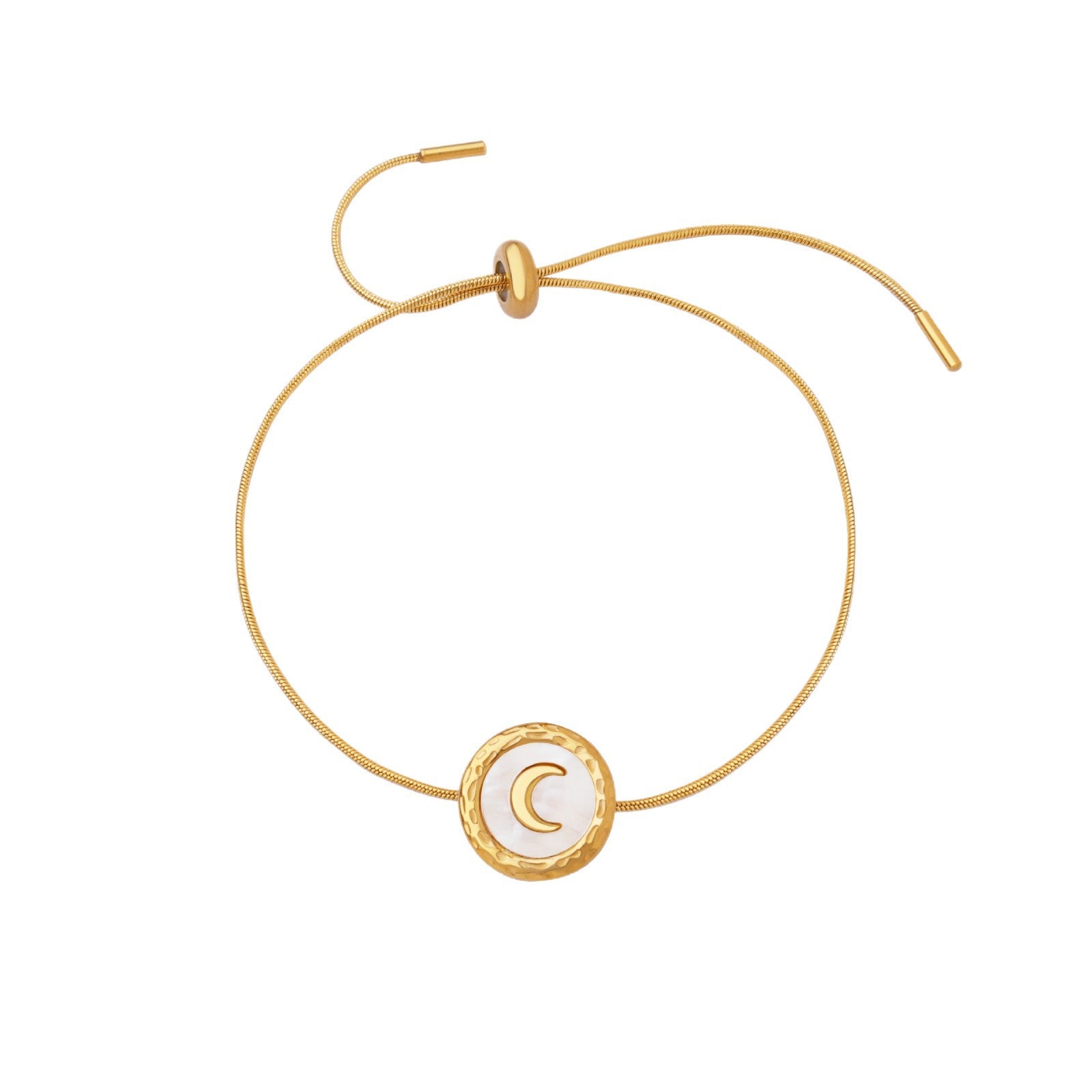 White Shell Crescent Moon Pendant Bracelet for Women, Tarnish-Free Titanium Steel Chain (24cm)