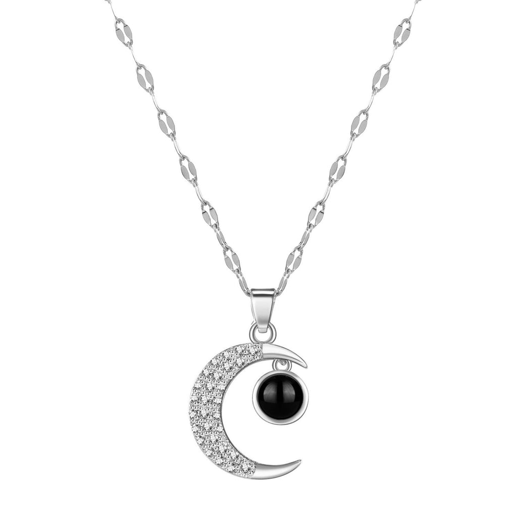 Linda's Look Star and Moon Projection Necklace in 925 Sterling Silver, I Love You in 100 Languages