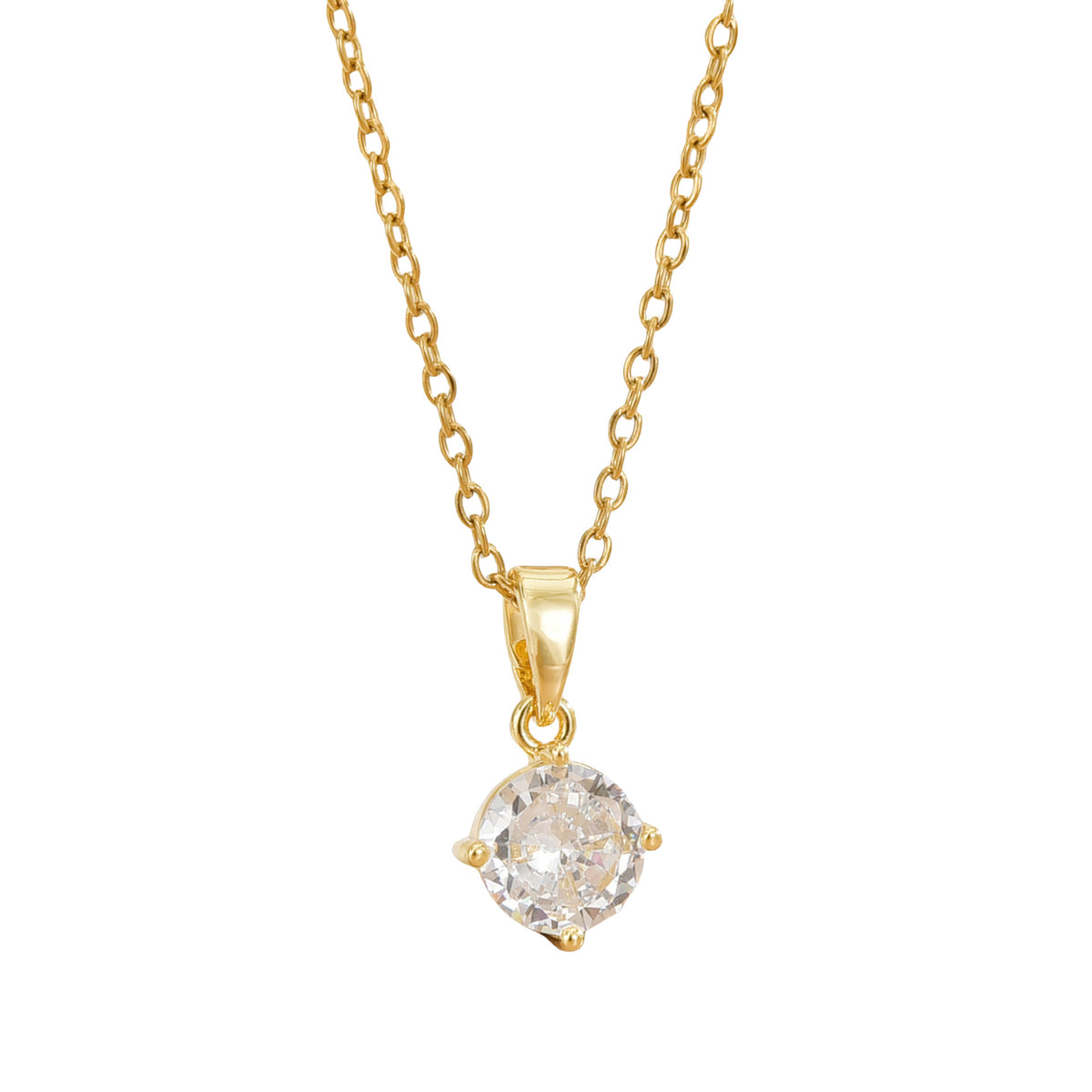 Linda's Look Six-Prong Solitaire Zircon Pendant Necklace, 18K Gold Plated