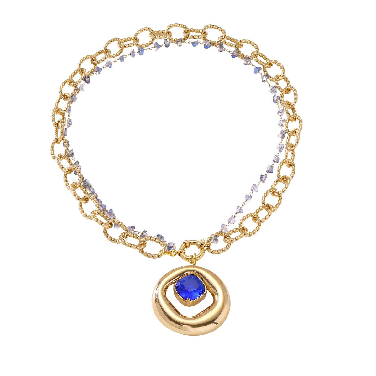 Double-Layer Sunflower Gemstone Pendant Necklace in Gold-Plated Stainless Steel, Gold Necklace Women