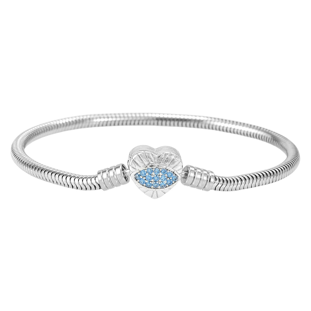 Silver Tone Snake Chain Charm Bracelet for Women with Enamel & Cubic Zirconia Clasp