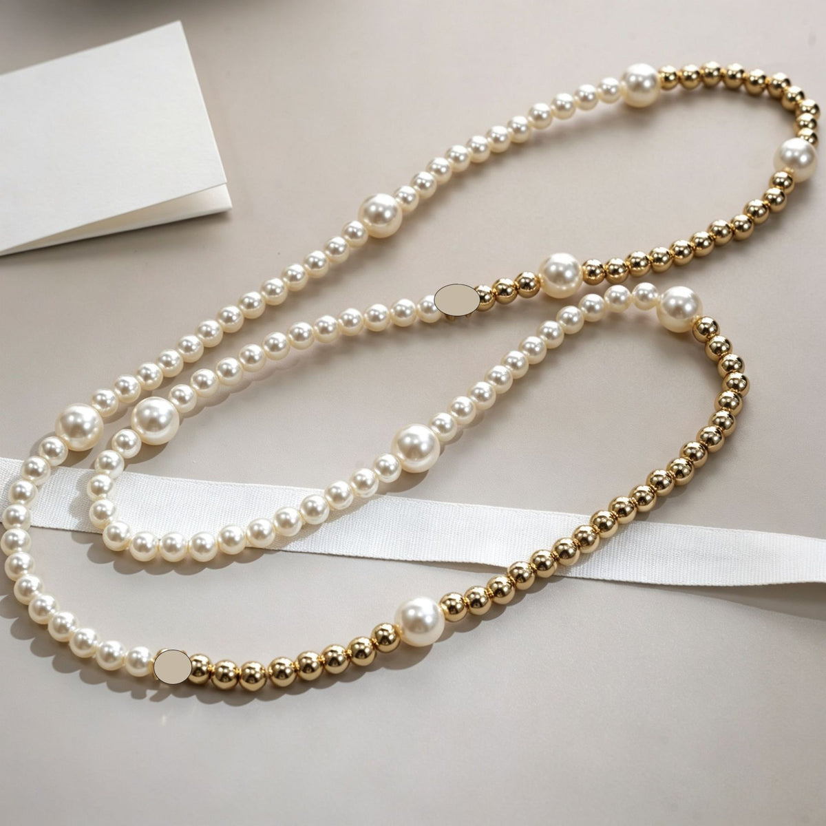 Gold Bead & Pearl Long Sweater Chain Necklace for Women | Gold Necklace Women's Jewelry (51-60cm)