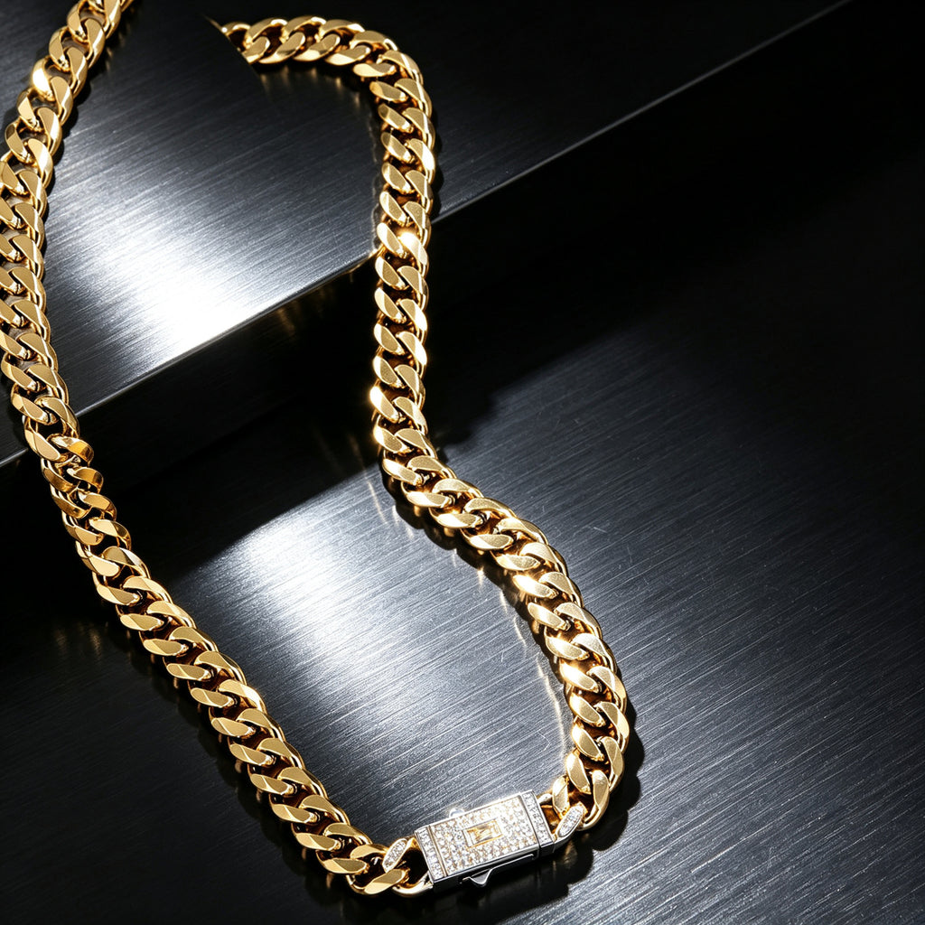 Unisex Cuban Link Gold Jewelry Set - Electroplated Gold Necklace, Silver Necklace & Bracelet