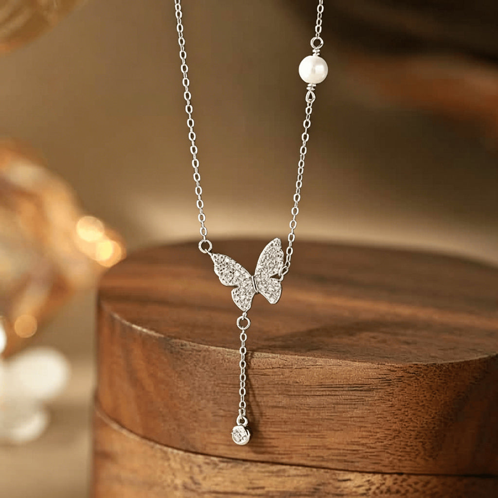 Weiyinge 999 Fine Silver Butterfly Tassel Necklace