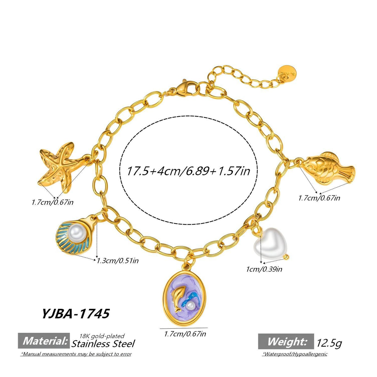 Linda's Look Ocean Dolphin Charm Bracelet - 18K Gold Plated Stainless Steel
