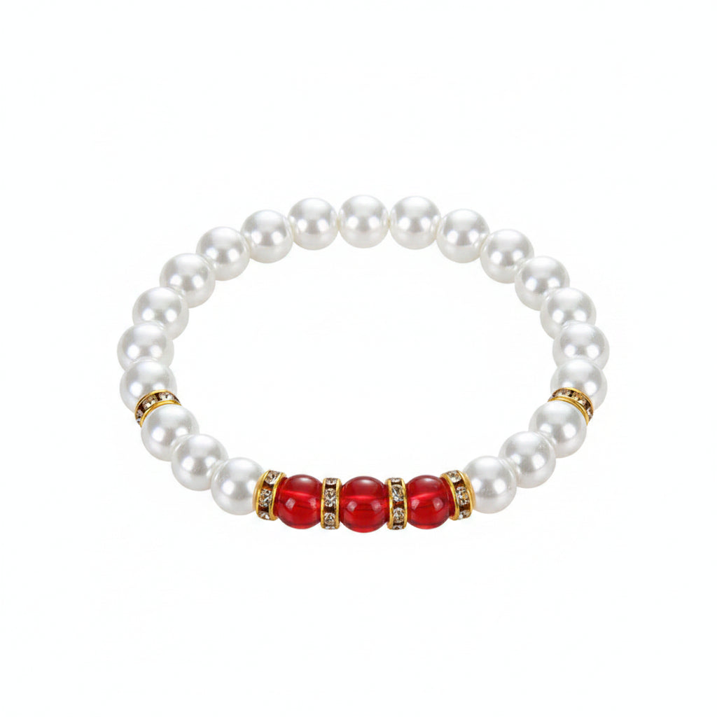 Pearl bracelet with red and gold accents