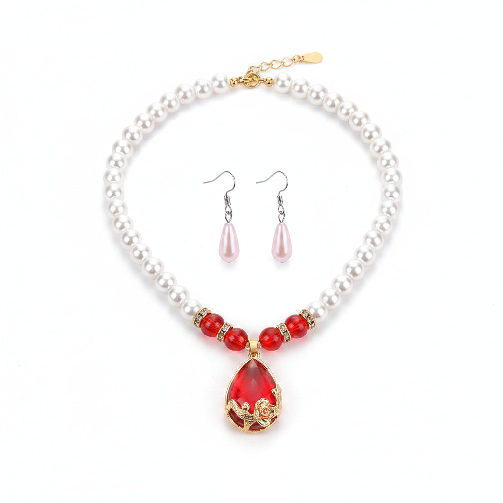 Pearl necklace with red beads 