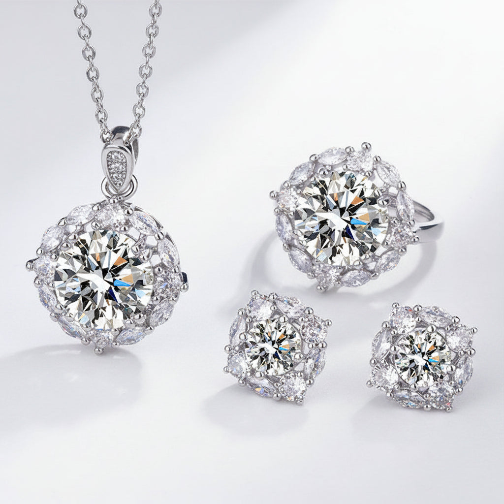 Princess Square Diamond Zircon Set - Earrings, Necklace and Ring - product only, clean shot