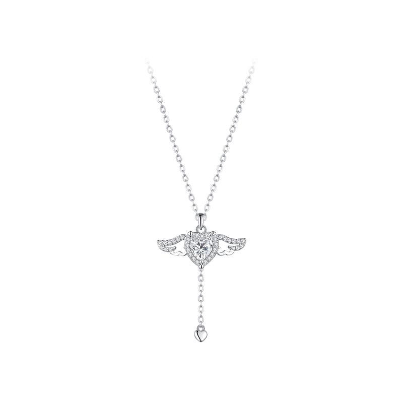 Silver necklace with a heart-shaped pendant on a white background