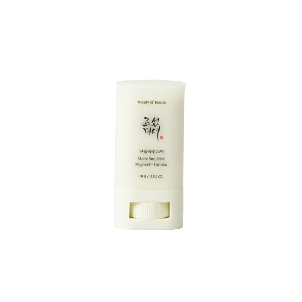 Skincare stick with brand name on a white background