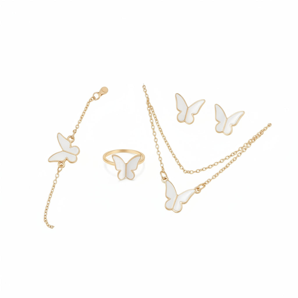Withe butterfly jewelry set close-up