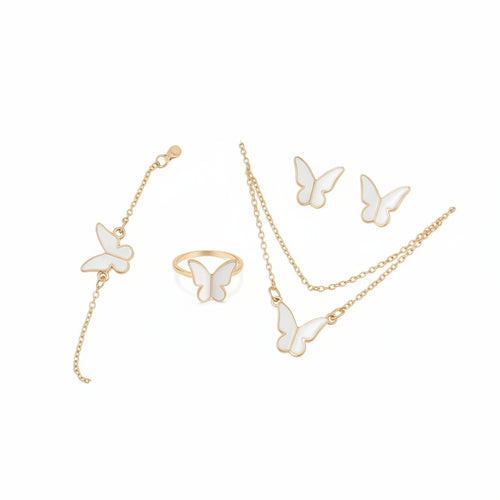 Withe butterfly jewelry set close-up