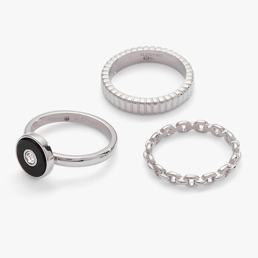 ALEX AND ANI — Black Onyx Ring Set of 3