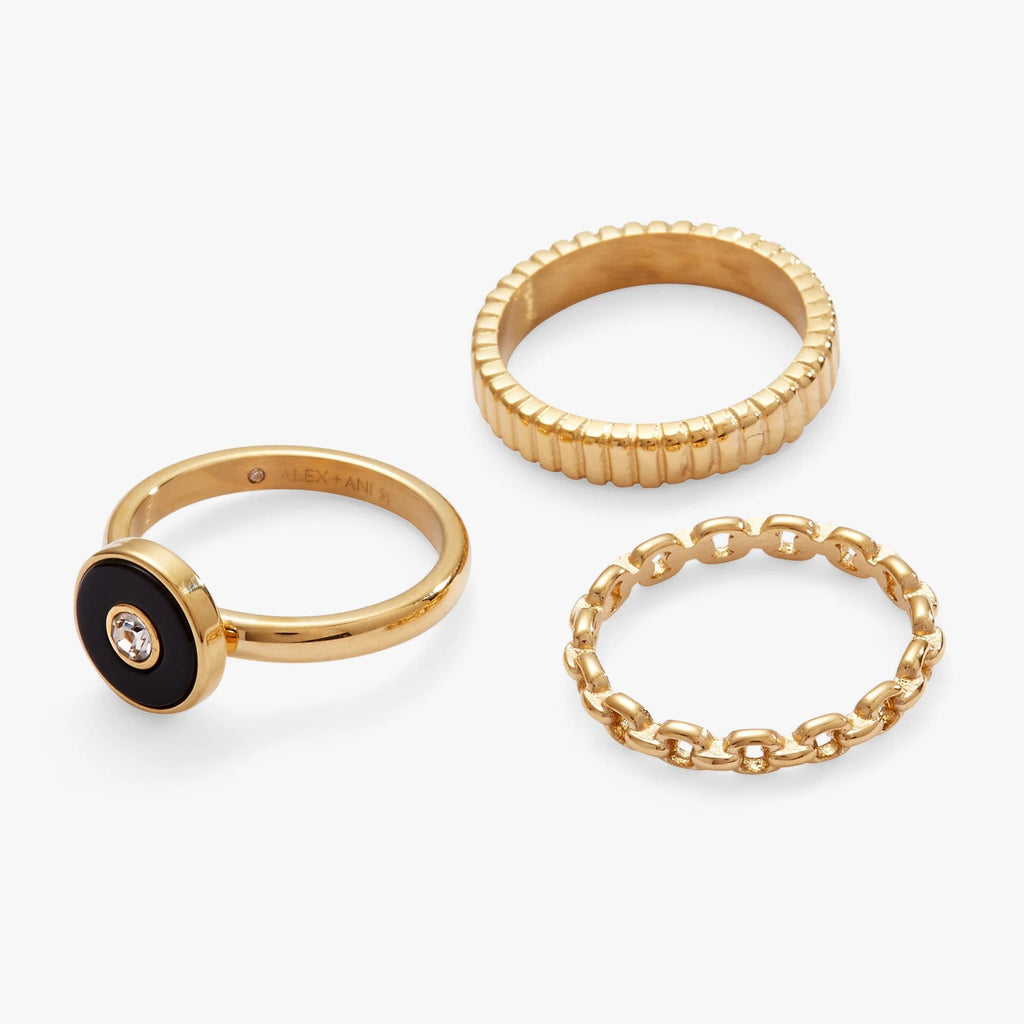 ALEX AND ANI — Black Onyx Ring Set of 3