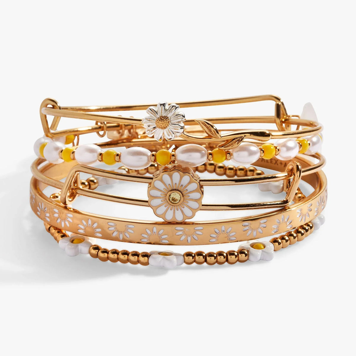 ALEX AND ANI — Daisy Flower Beaded Bangle Set of 5