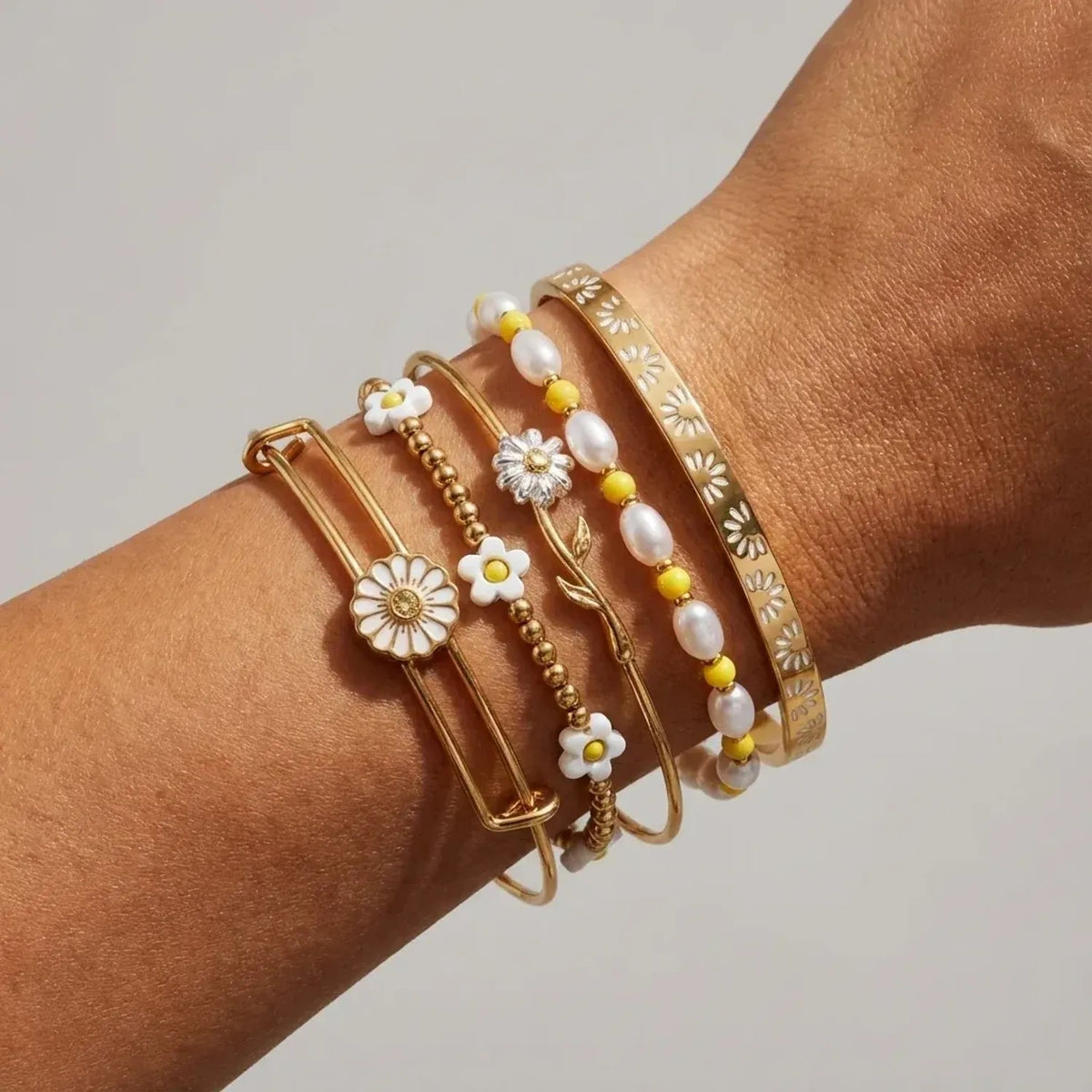 ALEX AND ANI — Daisy Flower Beaded Bangle Set of 5
