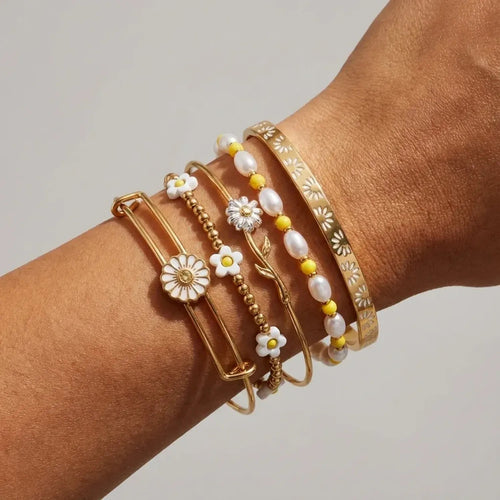 ALEX AND ANI — Daisy Flower Beaded Bangle Set of 5