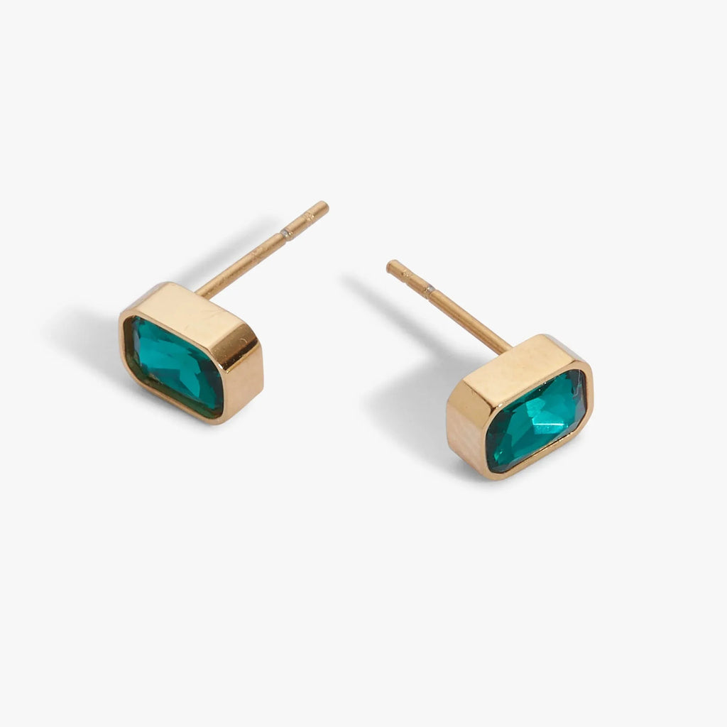 ALEX AND ANI — December Emerald-Cut Birthstone Stud Earrings