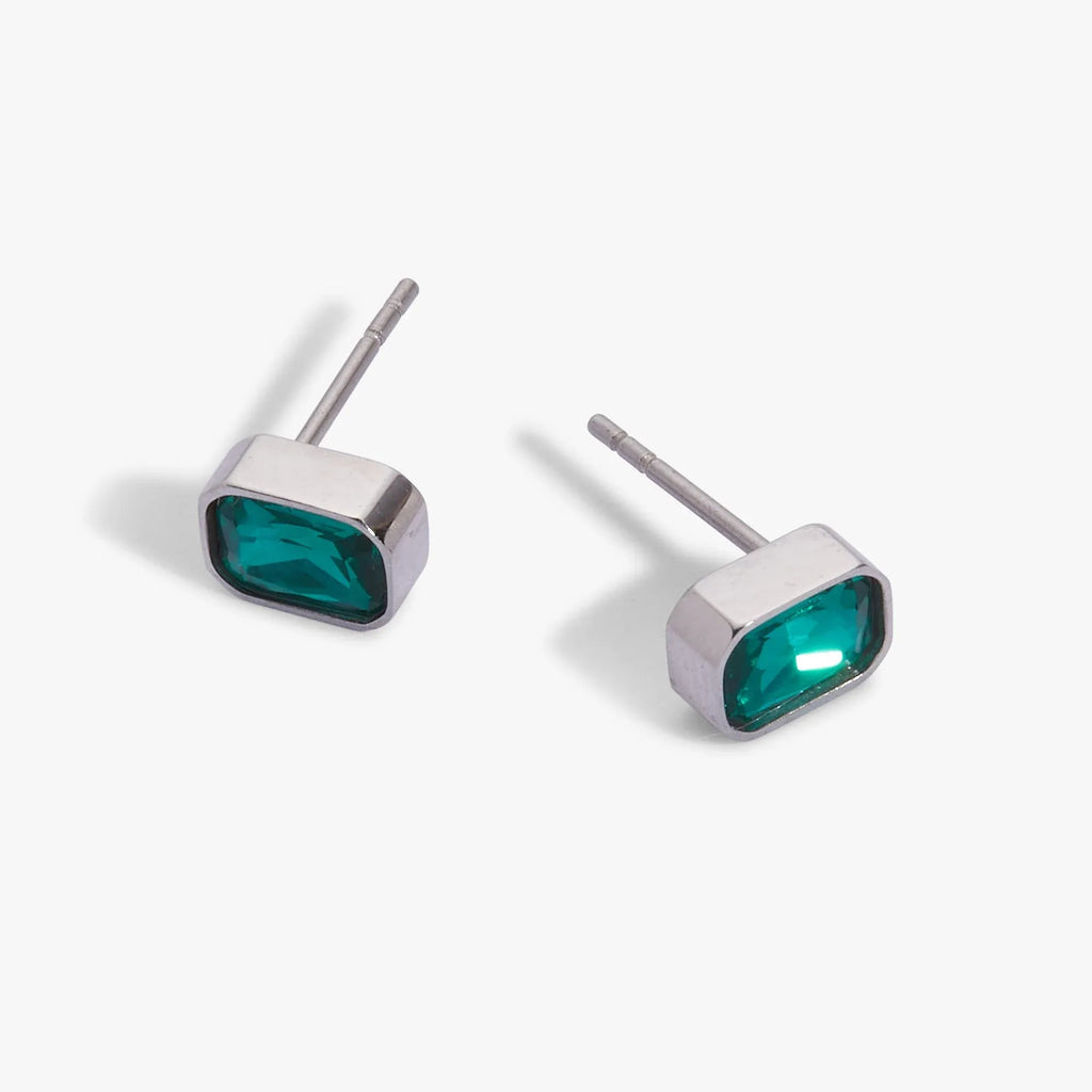 ALEX AND ANI — December Emerald-Cut Birthstone Stud Earrings