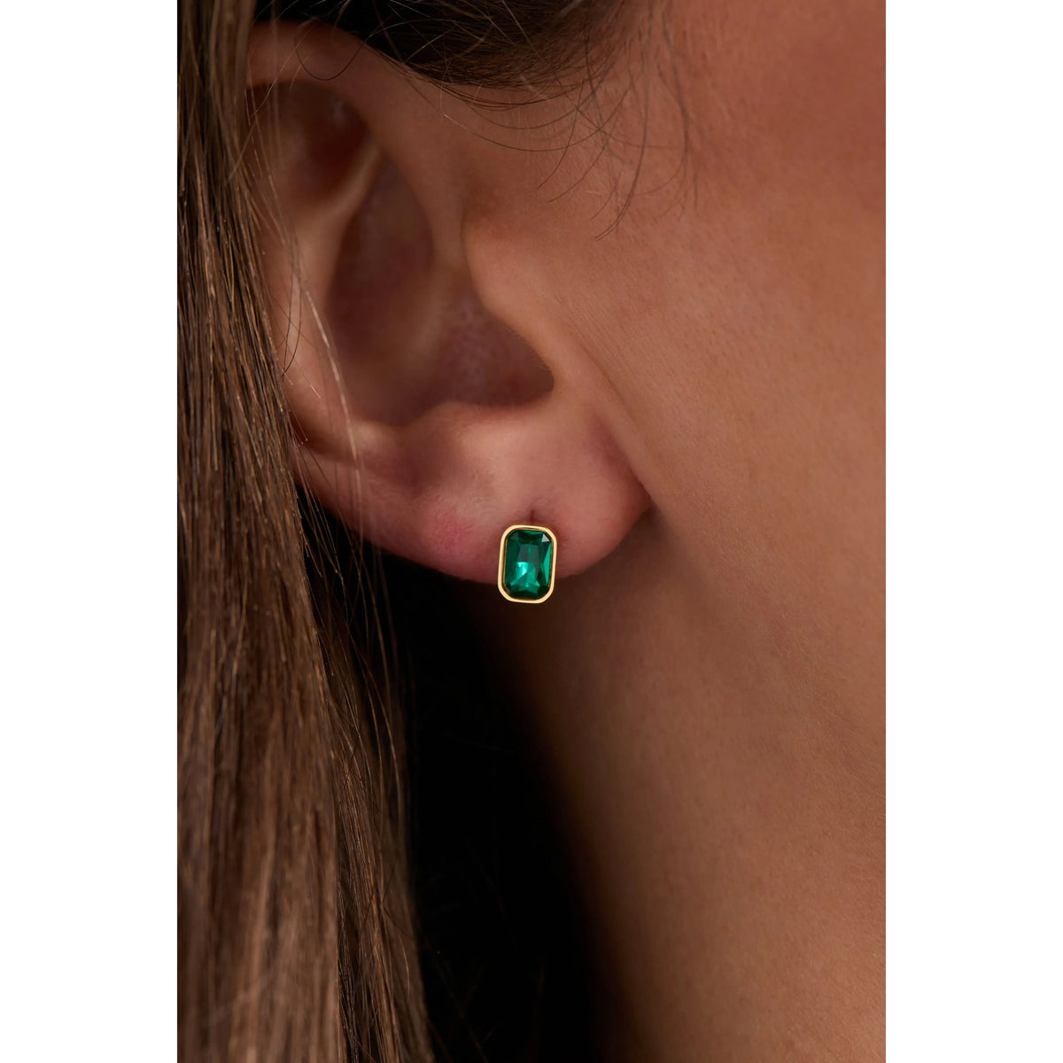 ALEX AND ANI — December Emerald-Cut Birthstone Stud Earrings