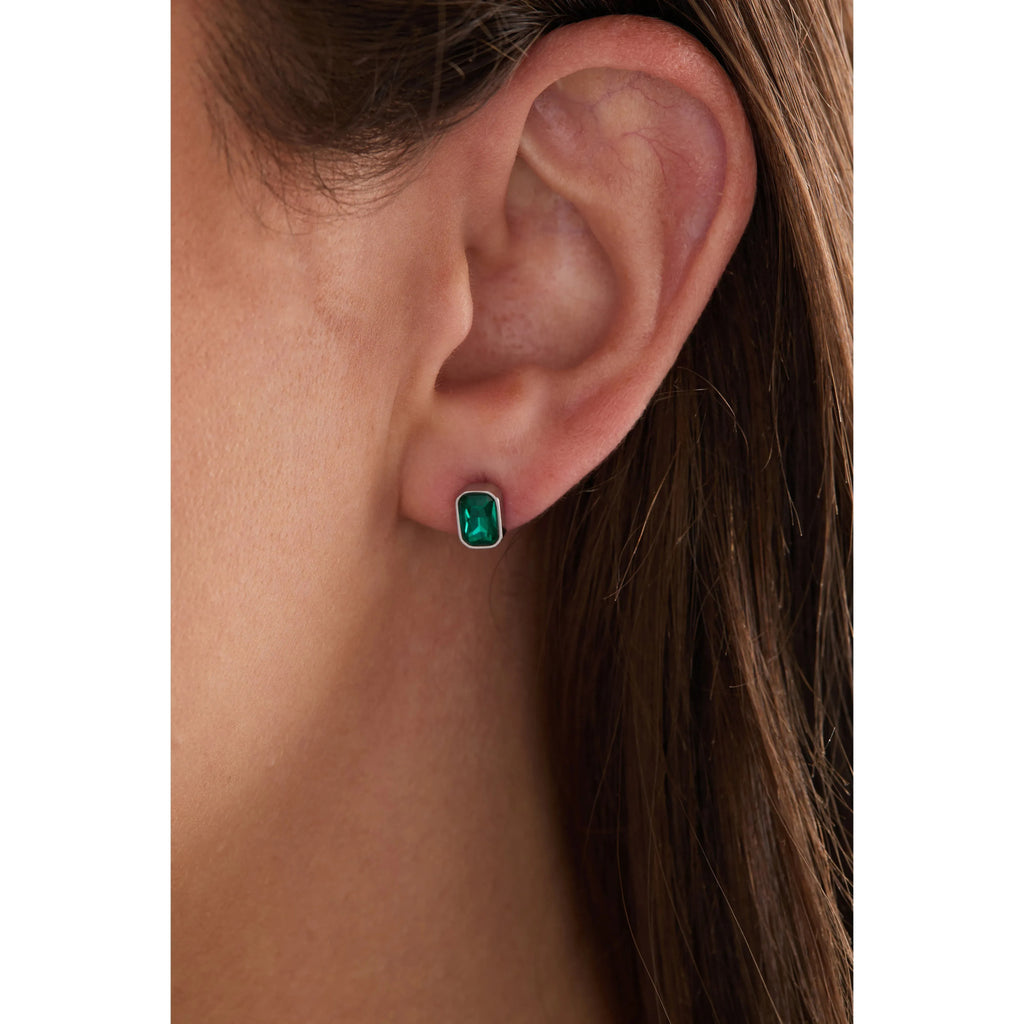 ALEX AND ANI — December Emerald-Cut Birthstone Stud Earrings