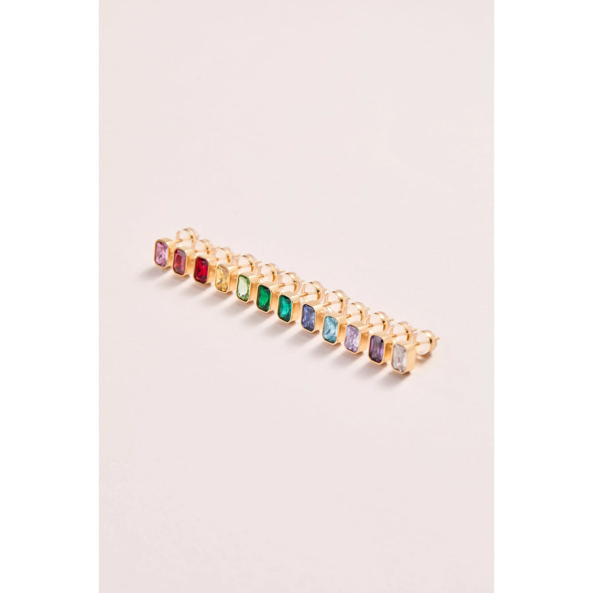 ALEX AND ANI — December Emerald-Cut Birthstone Stud Earrings