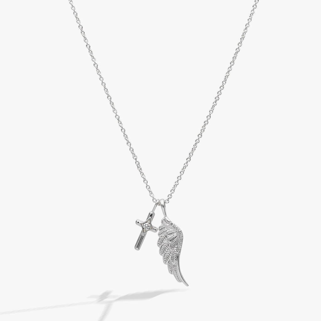 ALEX AND ANI — Faith Cross and Angel Wing Charm Necklace