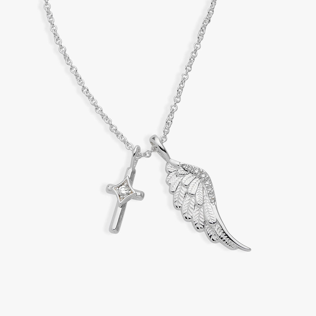 ALEX AND ANI — Faith Cross and Angel Wing Charm Necklace